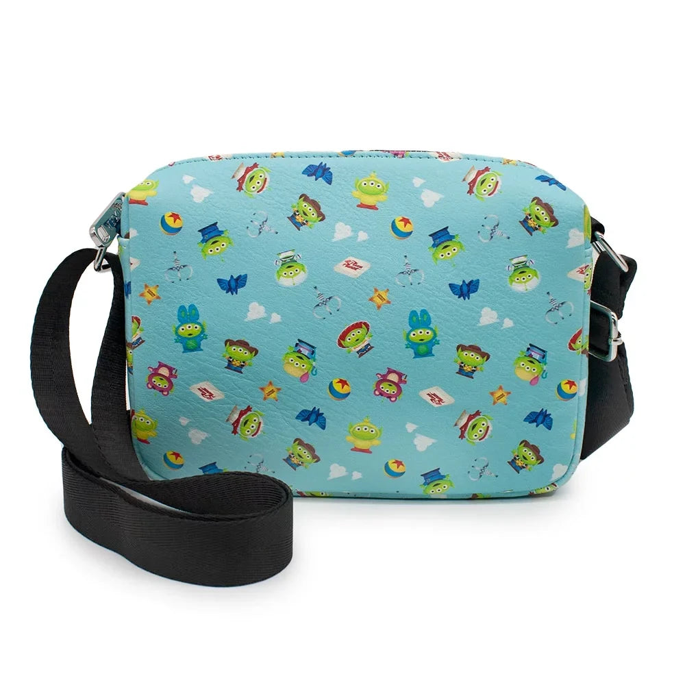 Disney Remix Leather Story Blue, Toy Pizza Cross Planet Body, Rectangle, Vegan Bag, Collage, Pixar Alien