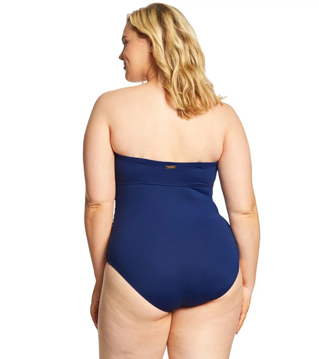 Bandeau One-Piece Lauren 16W Plus Swimsuit Women Size Navy Ralph Twist