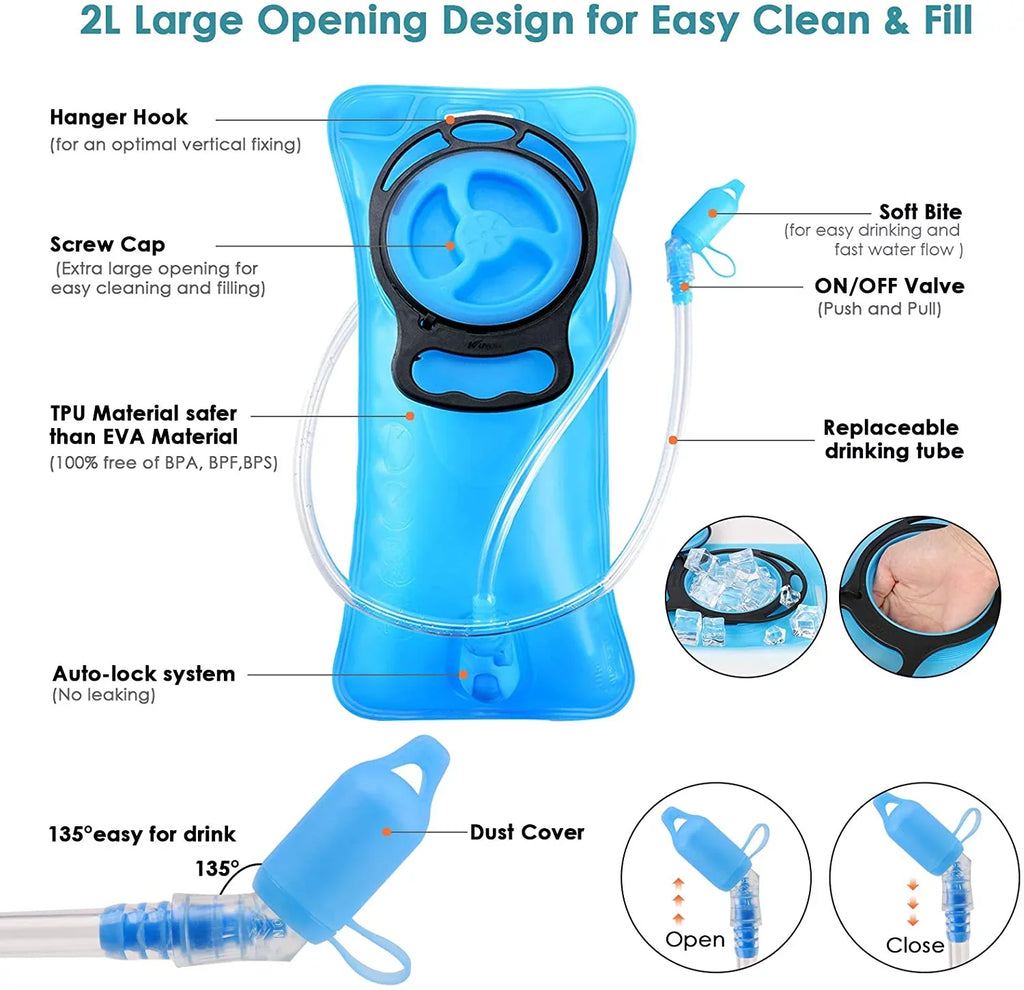Hydration BPA Water Leakproof with Backpack for 2L KUSTAR Free,Lightweight Backpack Bladder Water Hiking,Running,Cycling,Camping,Blue Pack