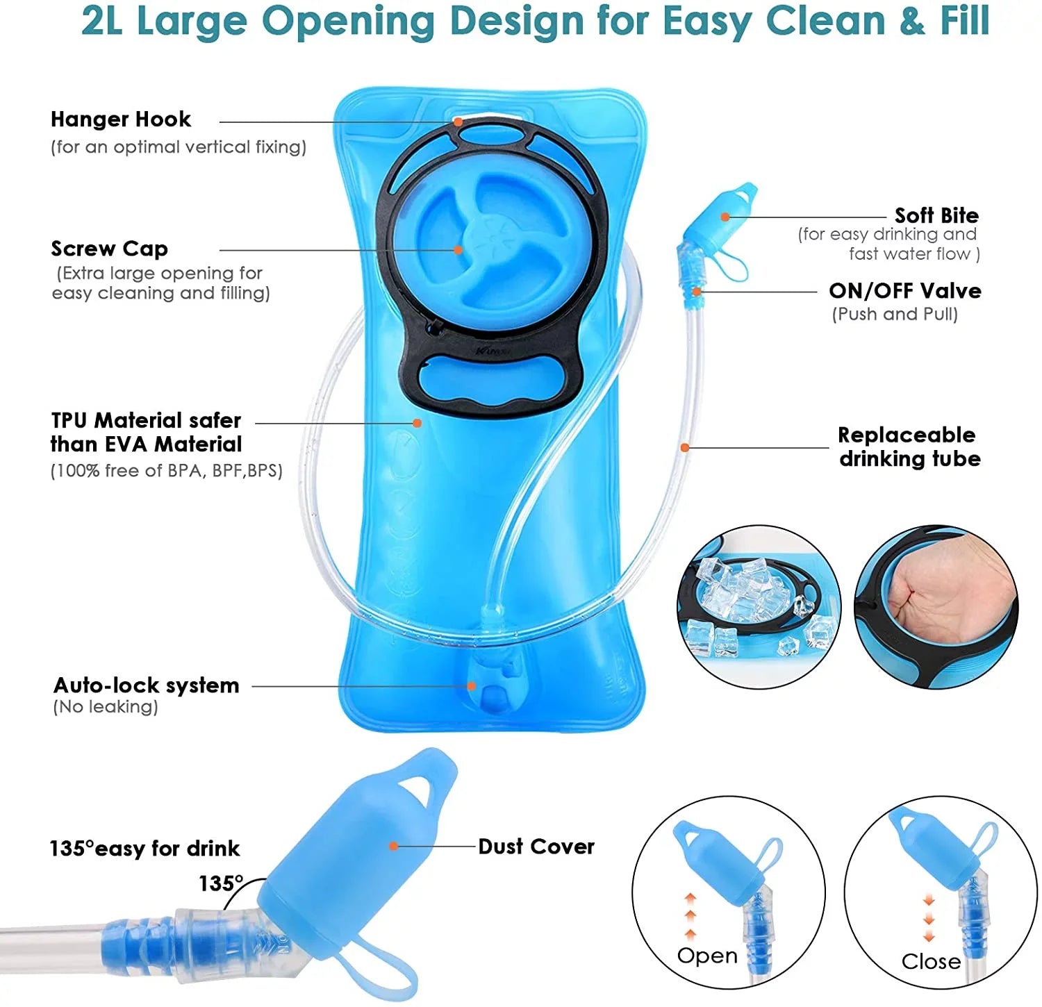 Hydration BPA Water Leakproof with Backpack for 2L KUSTAR Free,Lightweight Backpack Bladder Water Hiking,Running,Cycling,Camping,Blue Pack