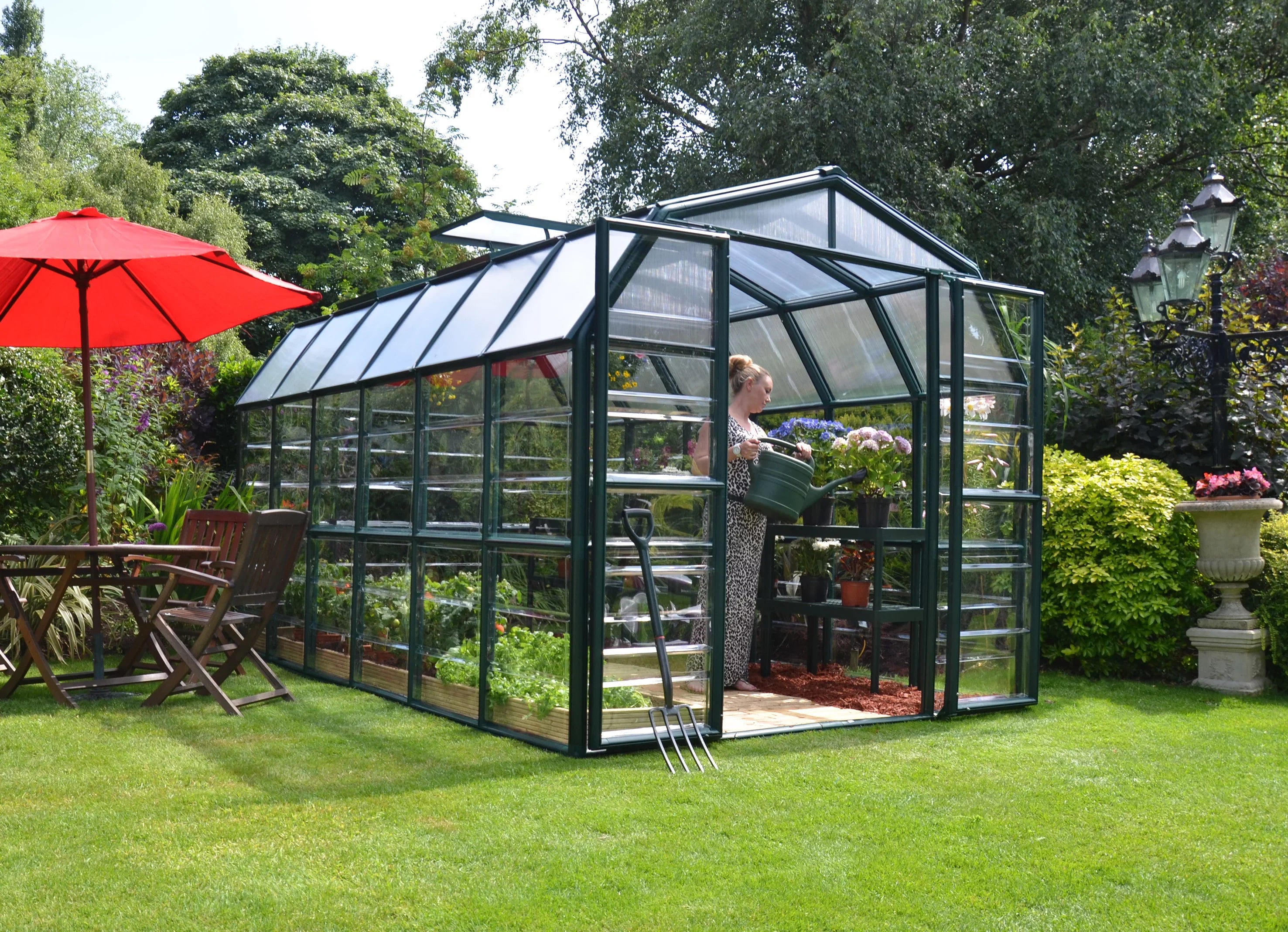 Greenhouse 2 Walk-In - Grand Green Clear Vents 8' Canopia - x with Gardener 12' Palram Roof -