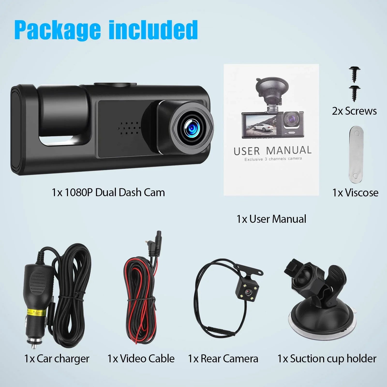 and Parking for Dash 3 Inside Night Triple Vision, Full Front Monitor Dashcam Card, Channel 1080P Cars, HD Rear Camera Three W/IR Dash Loop Car Camera Recording, TF Cam W/32GB Way G-Sensor,