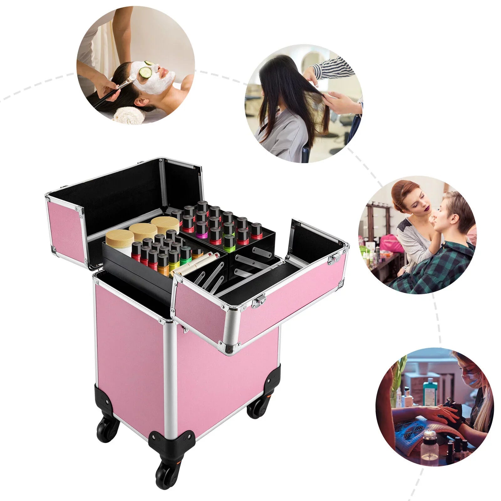 Storage Professional Rolling Trolley with Cosmetic Miumaeov Makeup 4-Tier Organizer Case Train Wheels Makeup