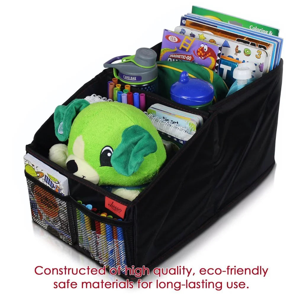 for Toys, Books, for Stitching Gear Compartments Maps, with Front/Backseat Lusso Storage Kids Car Black Games and Magazines, Featuring Great Adults, 8 Organizer Seat More Tissues, Documents,