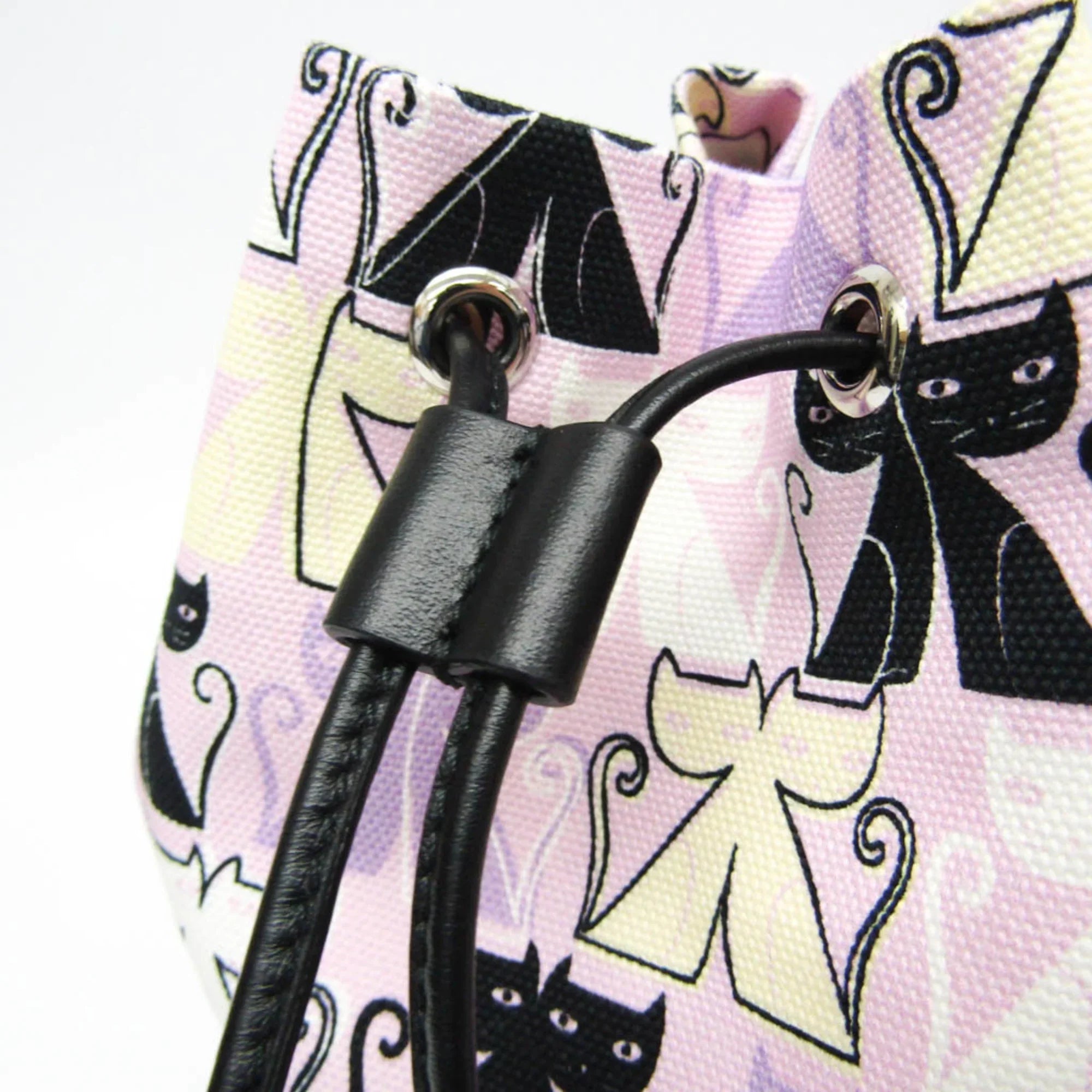 Purple,Multi-color Pre-Owned (Good) Leather,Cotton Miu CATS Miu Bag Drawstring CANAPA Pouch Women's 5RM014 Black,Light