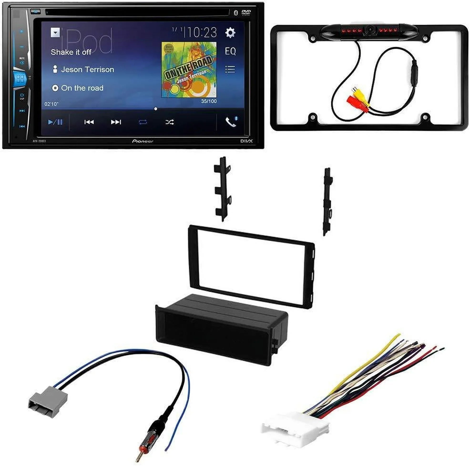 NV radio Pioneer Din Multimedia Touchscreen, Car Bundle Nissan Kit for and Bluetooth Stereo Double 2015-2016 w/oversized Camera, DVD Dash / with Installation Backup Kit - KIT2601
