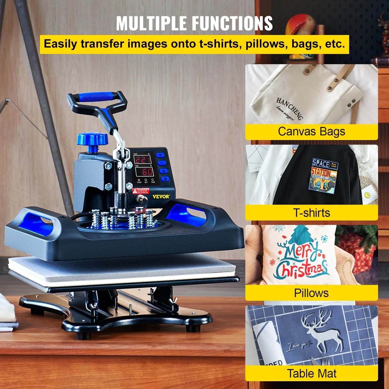 Pillow, Digital Vinyl 12" Pressing Surface, Anti-Scald Canvas Sublimation Machine, Fast Machine, T-Shirt with Swing Bag, Away Transfer x BENTISM Press Heating 360 Printer 15" Blue Heat