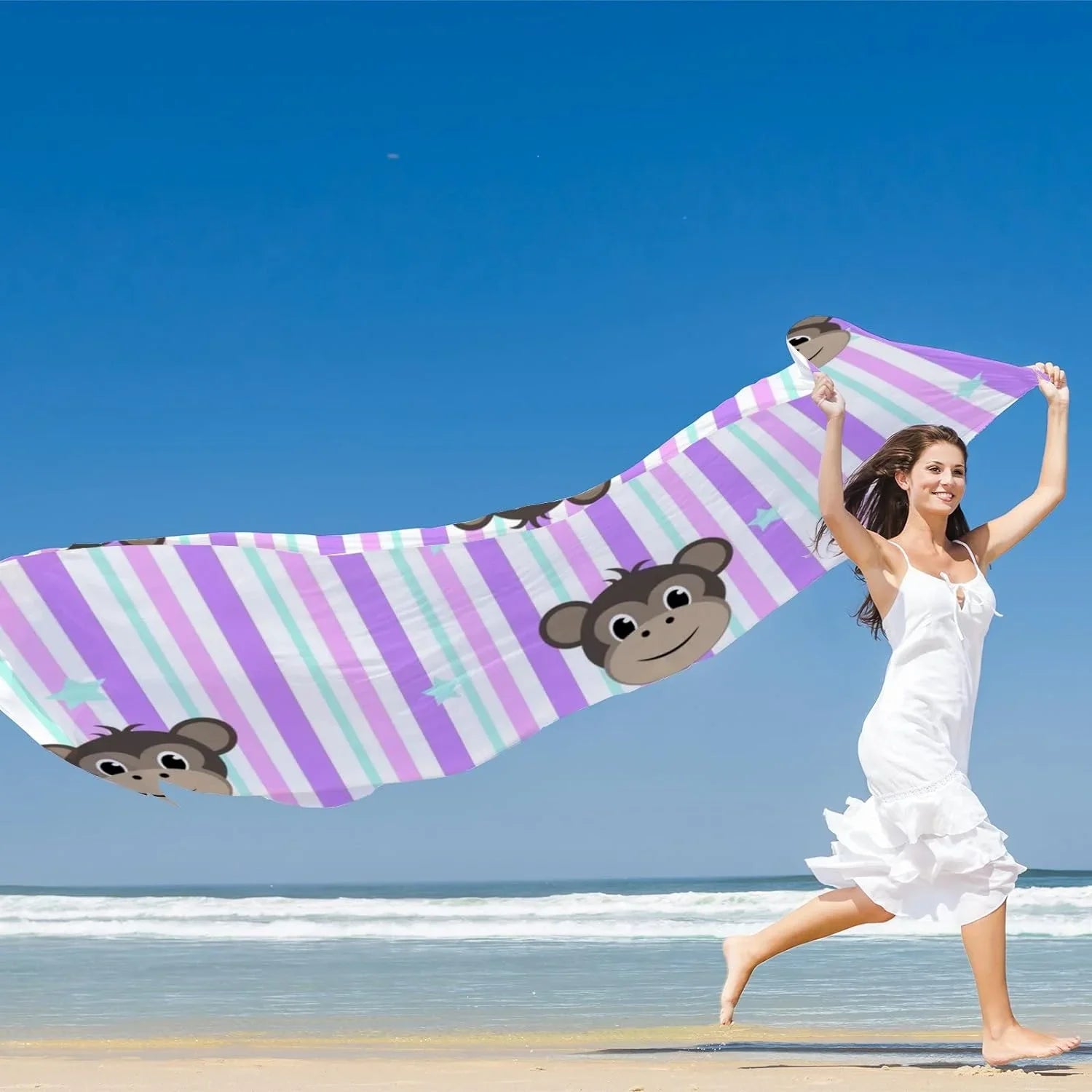 Neck Stripe Women Hyjoy Wrap Girls Faces Scarf On Long Lightweight Shawl Silk for Scarves Monkey