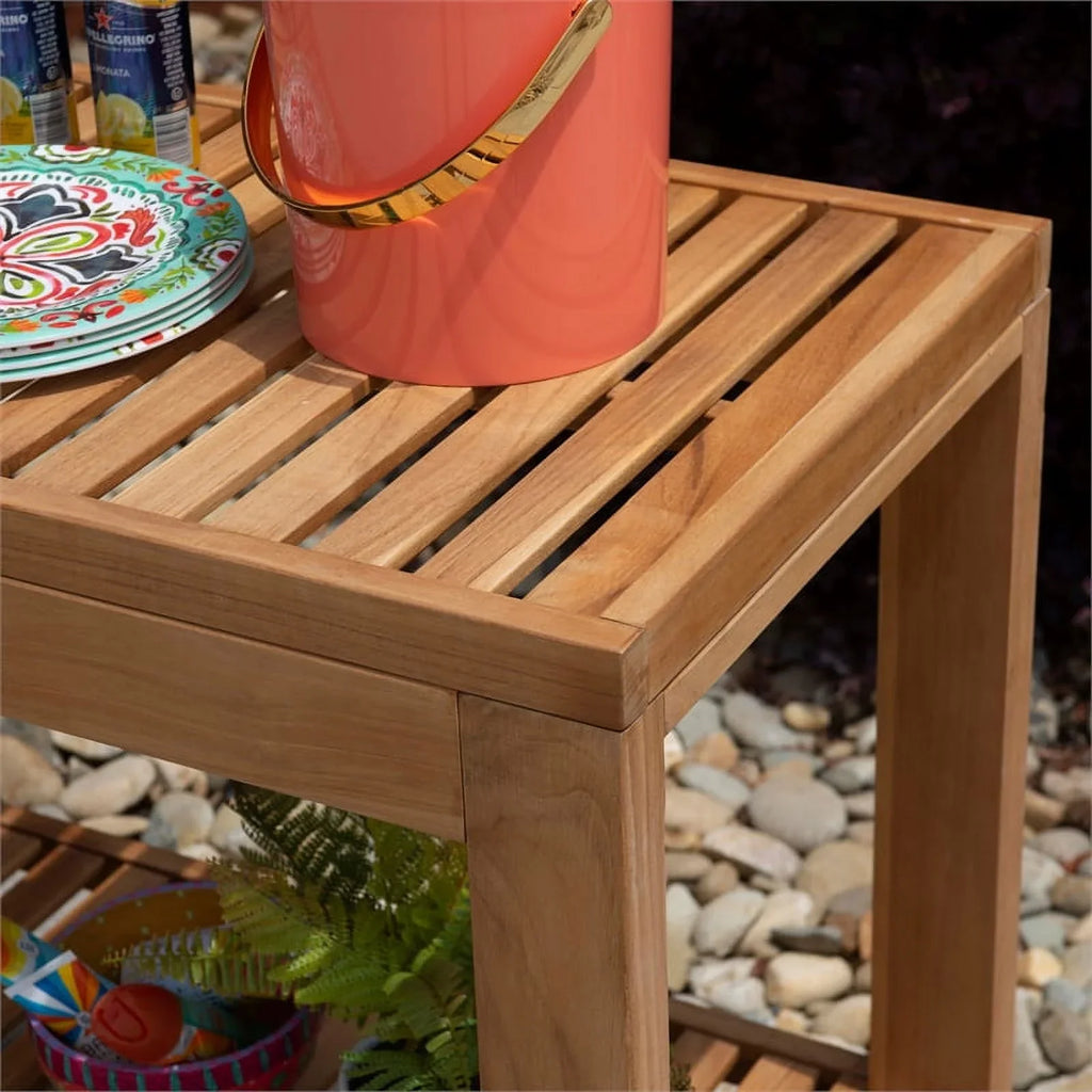 Shelf Afuera Living Kitchen Outdoor Island in Slatted Rolling & Top Wood Natural