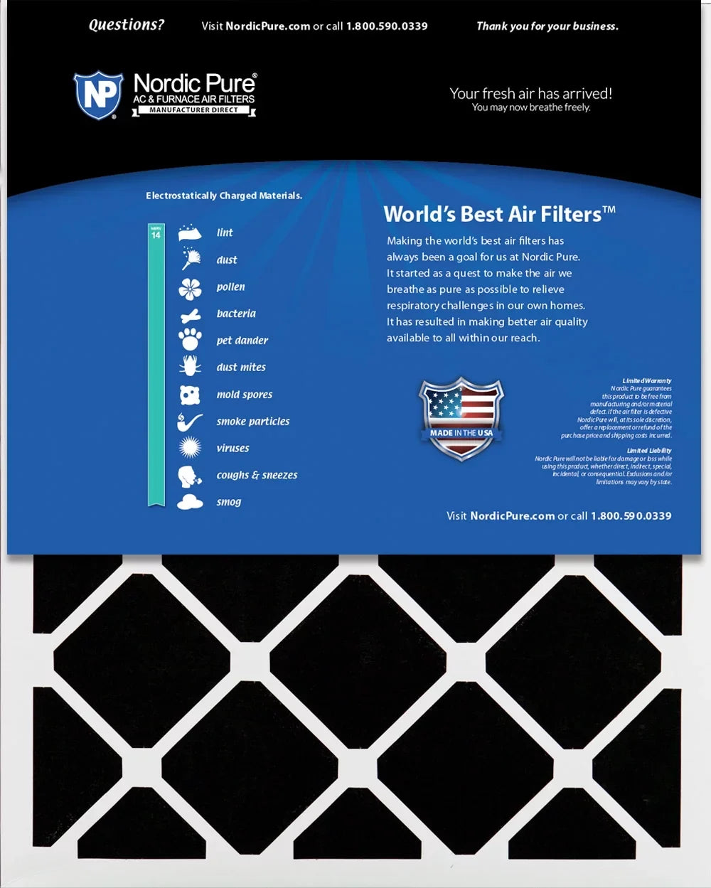 Nordic 12x18x1 Pack 14 Plus Pure MERV Filters Pleated Carbon 6 Air
