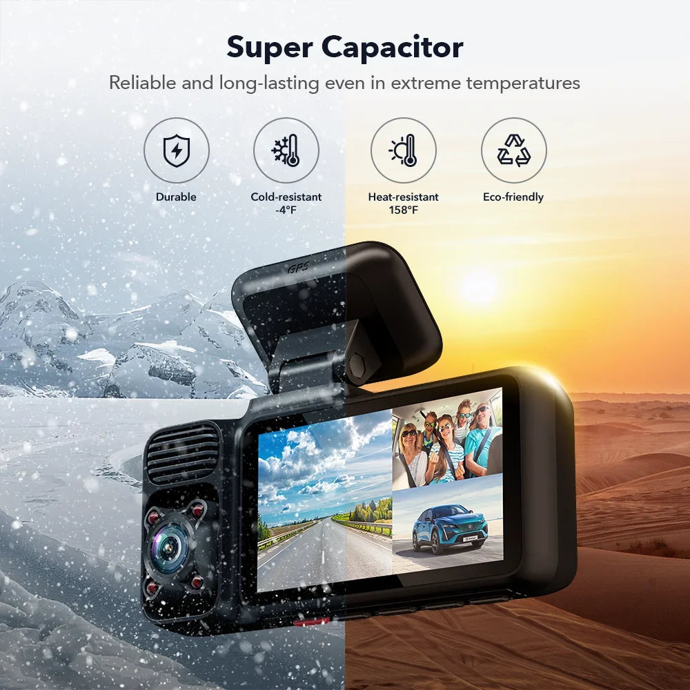 Rear REDTIGER with Camera IR and DashCam Channel, Front with Cam inch Screen GPS, Triple 3 3 Dash Camera 64GB WiFi IPS Vision, Car Card, Night 5G Way Dash with Vehicle Three Free