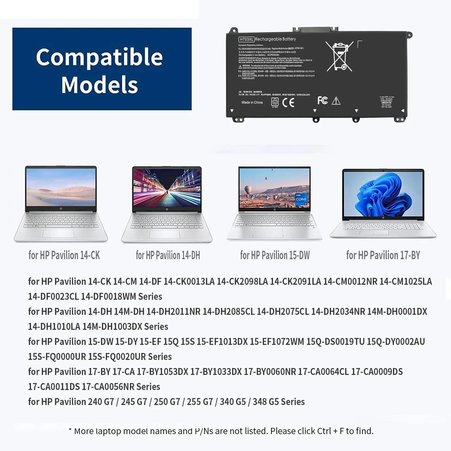 14-CK0001LA L11119-855 14-CE G7 HP Laptop y 14-DQ 14-CK 240 15-CS Pavilion for 41.7Wh 14-CK0061ST 245 HT03XL