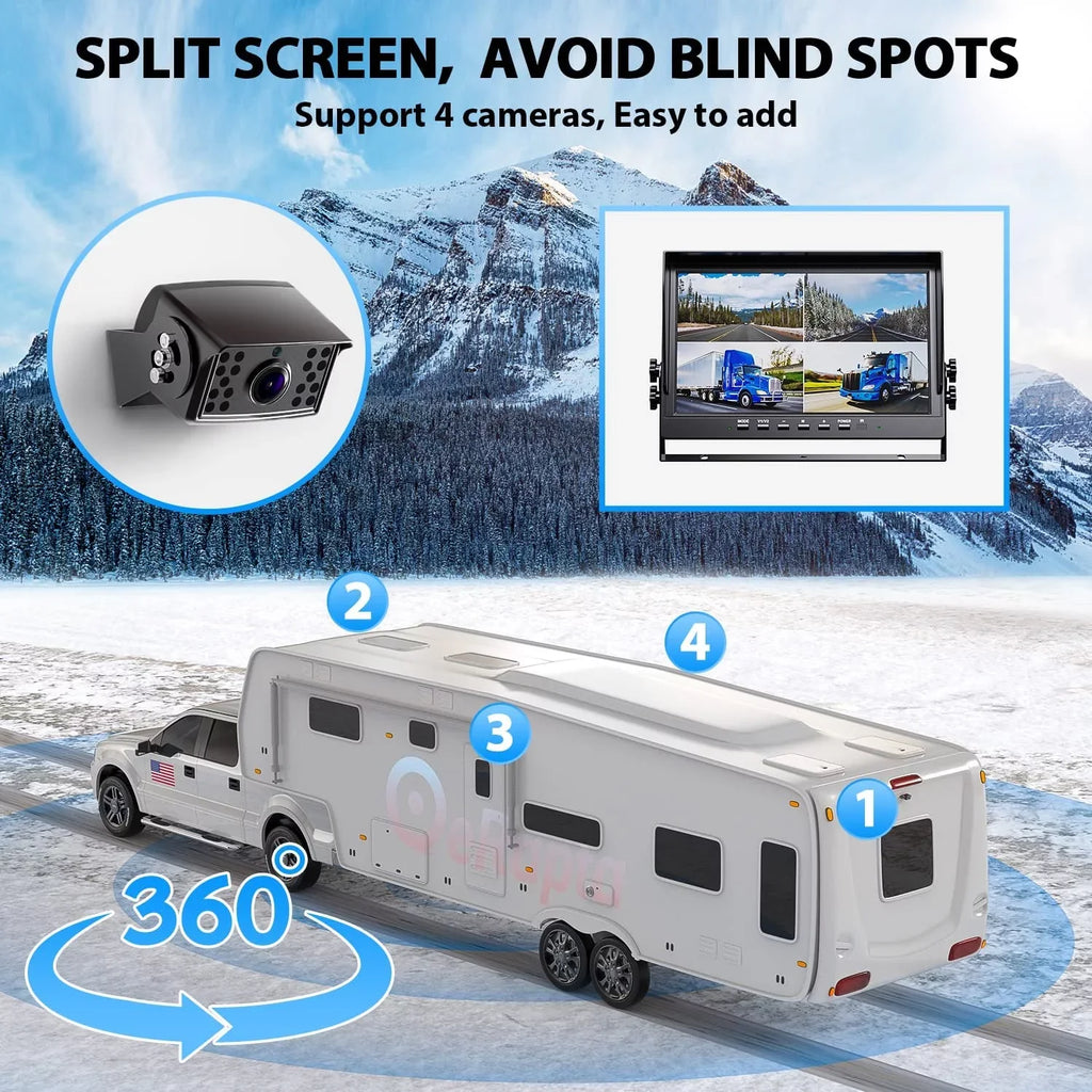 Truck Camera IP69 Camera eRapta Wired Backup Car HD 10'' Backup 1080P Trailer for or Van Monitor RV Waterproof