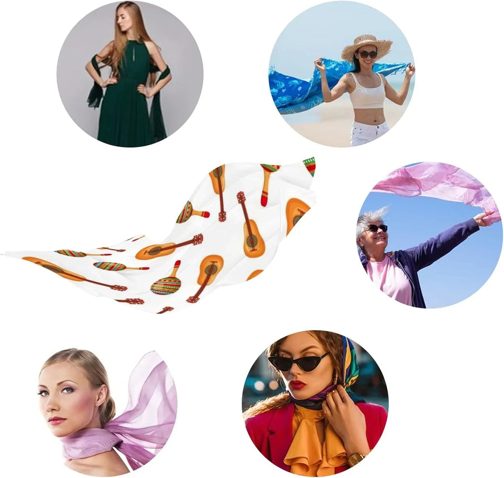 Lightweight Culture Long Guitars Girls Pattern Mexican Shawl Silk Scarves Maracas Scarf Women Hyjoy And Neck for Wrap