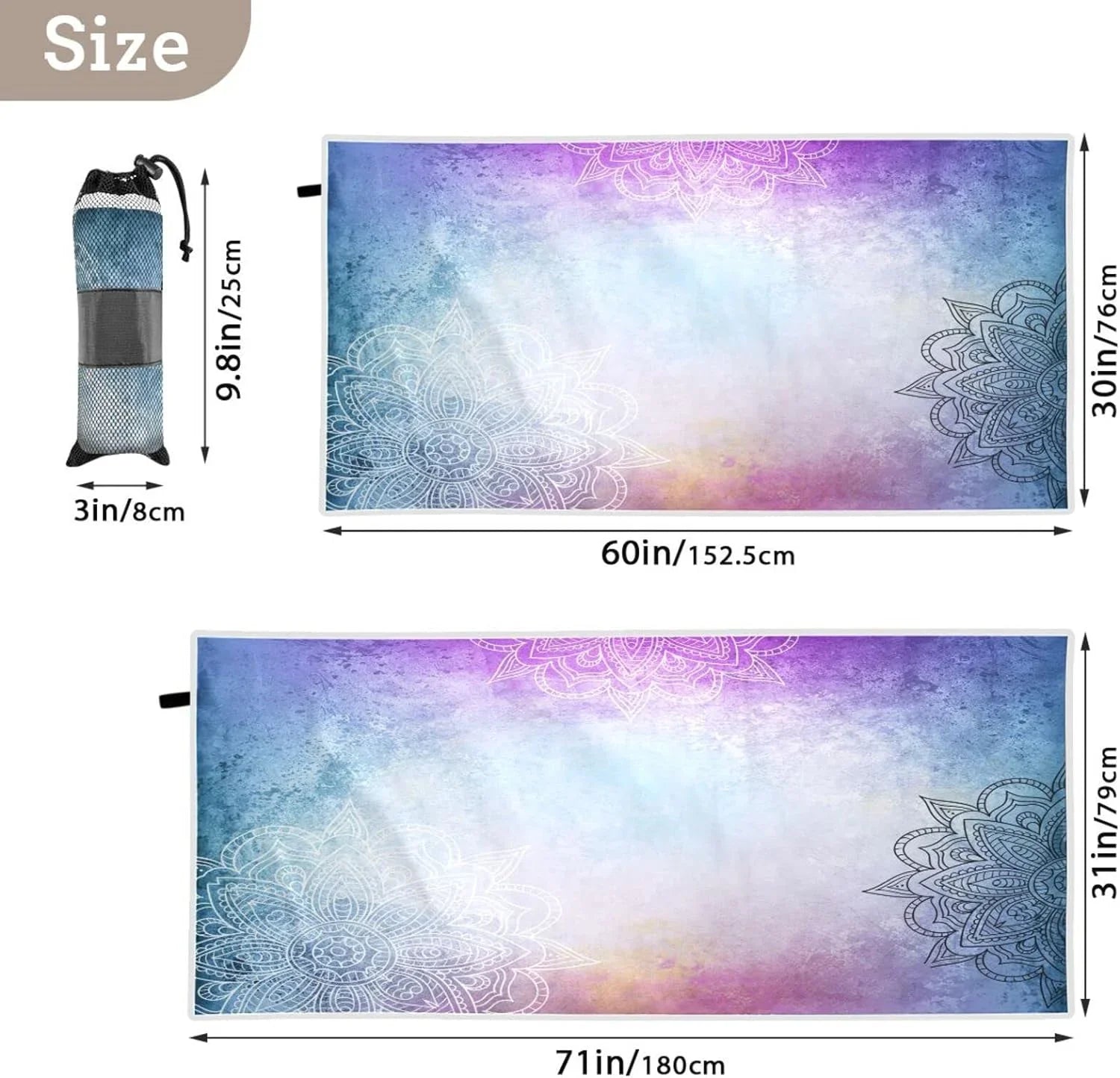 Mandala's Travel Dry for Bestwell Purple Super Compact Beach Towel Quick Holiday（156） Lightweight Towels Absorbent Oversized - Camping Towel - Swimming