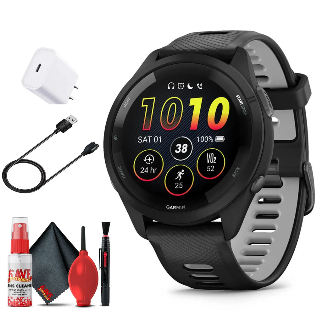 Smartwatch USB-C Adapter, Protection 6Ave Charging Bundle 265 Garmin and Kit, with Extended Cleaning and (Black) Cable Forerunner