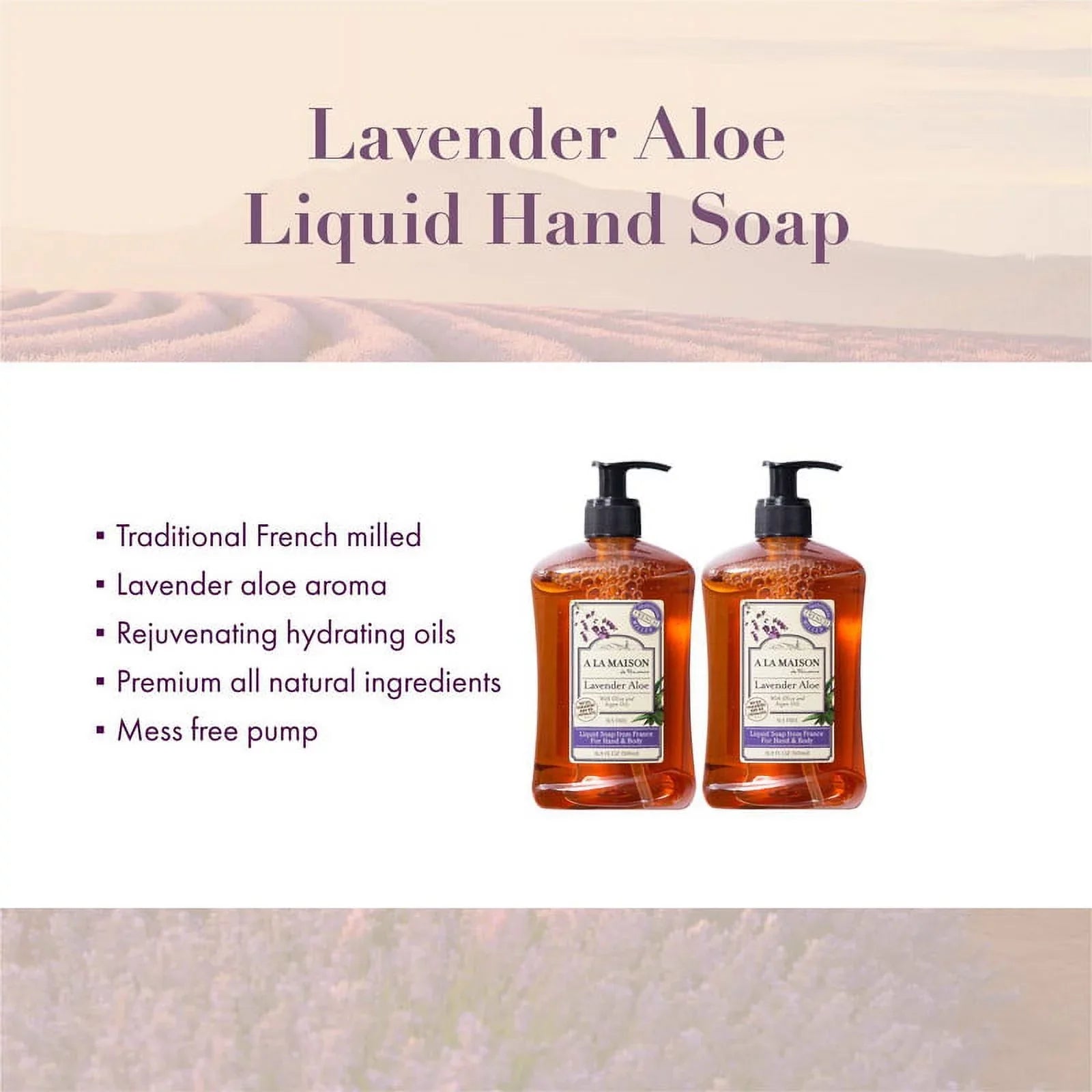 Triple Natural Liquid oz Soap 16.9 Soap Bottle) MAISON Milled French Moisturizing Pack, - Aloe (2 LA A Hand Lavender