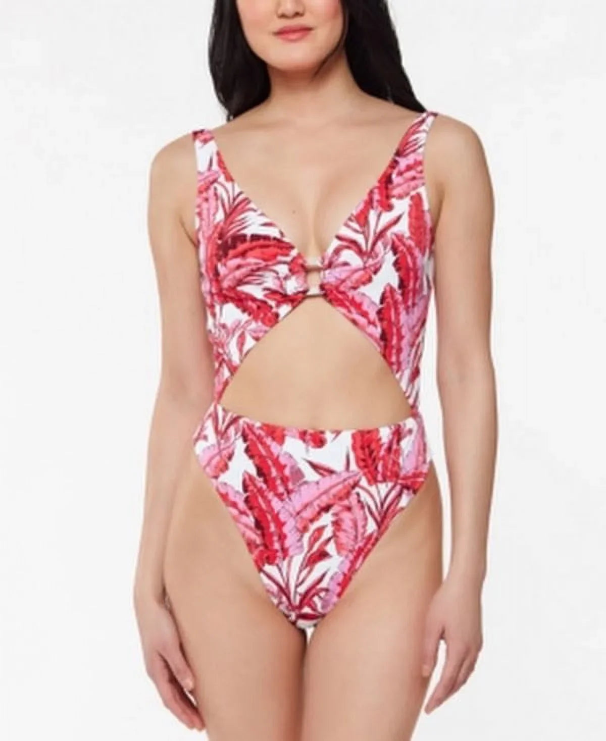O-Ring Palm Jessica Cut-Out Simpson Swimsuit: Printed Paradiso Multi M/Fuchsia One-Piece