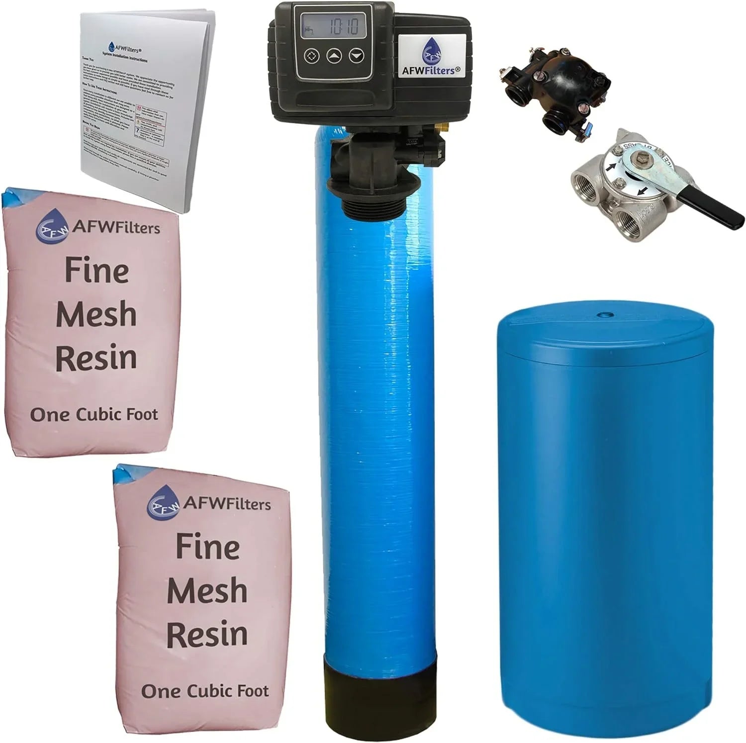 Fine FNPT Stainless Iron cubic Pro Steel Connection, Home Water Resin, 2 Softener Tanks 64k 3/4" AFWFilters Whole with Foot Mesh Blue and