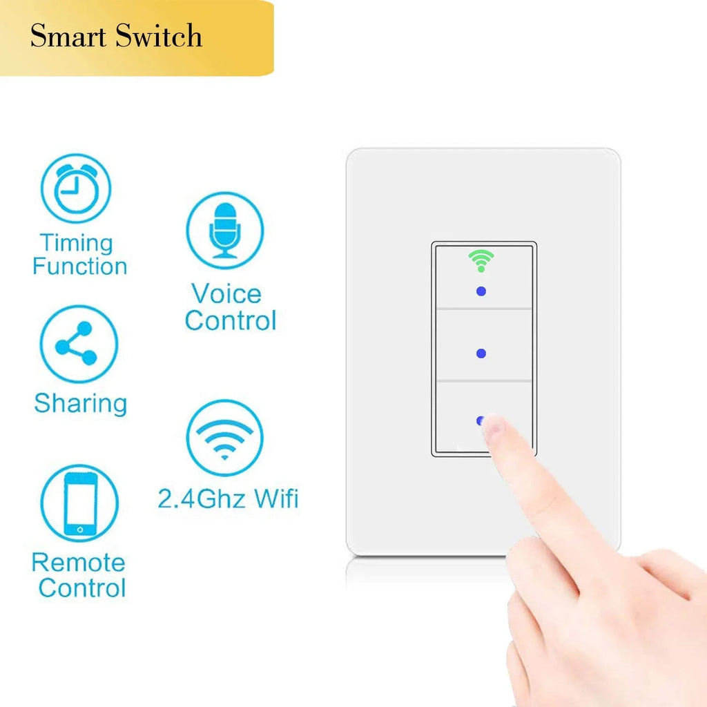 No Switch, and Home, Control, 1 Light Google Wall and with in APP Installation Smart Easy Switch,WiFi (3 Light SANA Switches Alexa Gang) Hub Required Compatible
