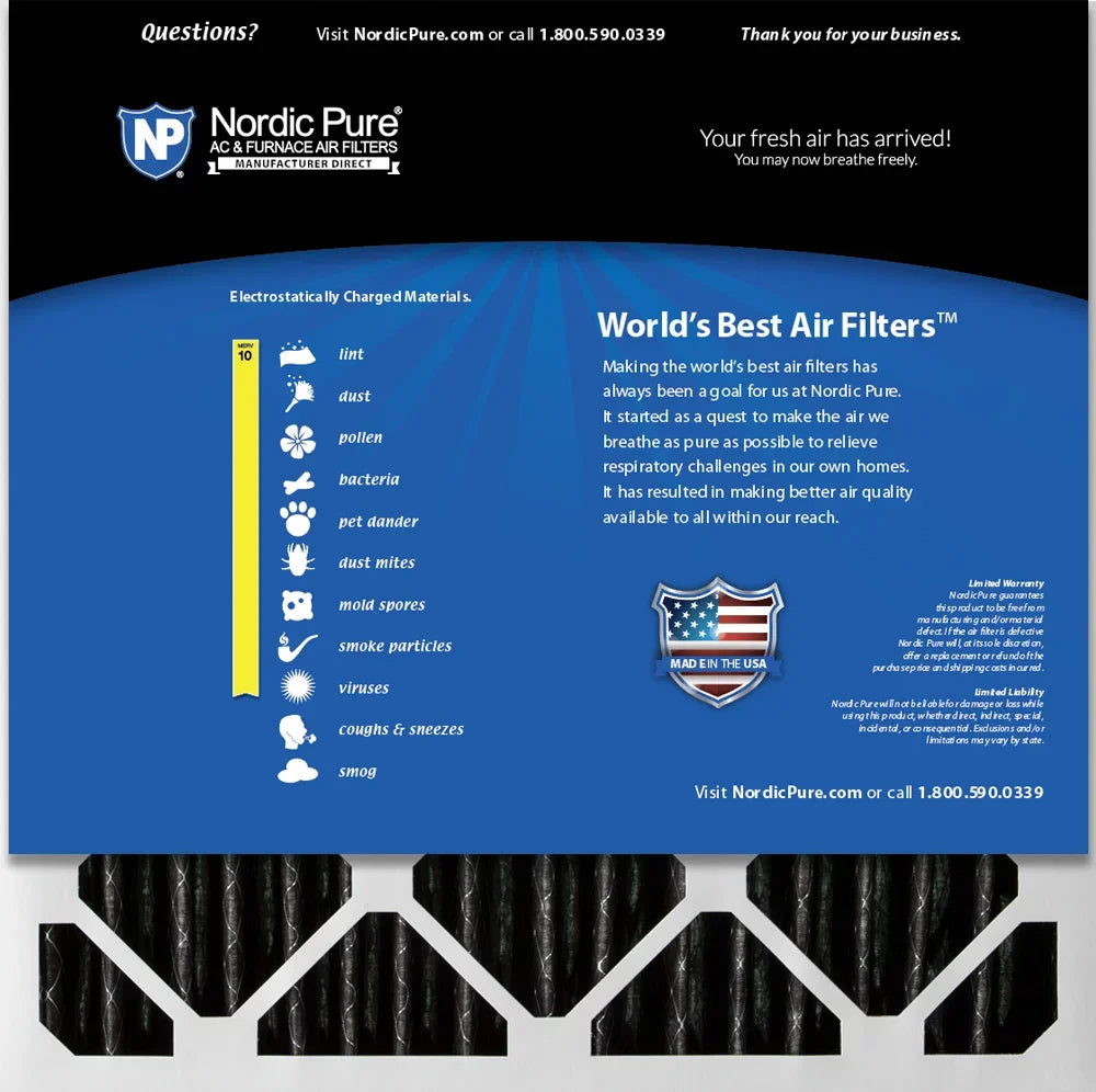 Pleated 12 Carbon Nordic 20x20x2 Pure Plus Air 10 Filters Pleated Pack MERV