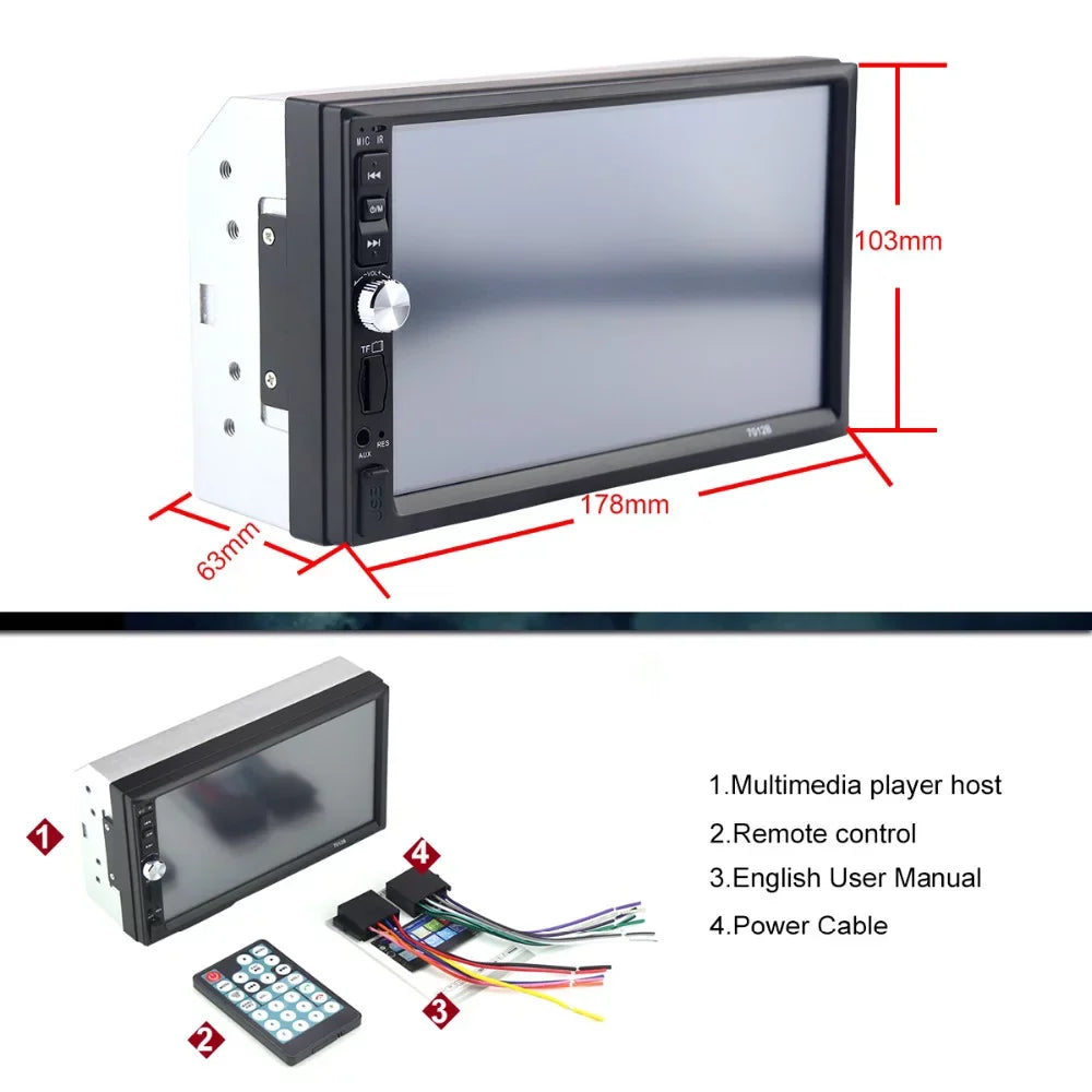 radio Din USB Audio Player Multimedia Car Car Polarlander Car backup Touch Stereo with SD Double Bluetooth function AUX 7-inch link mirror 4LED MP5/4/3 Screen with camera HD FM