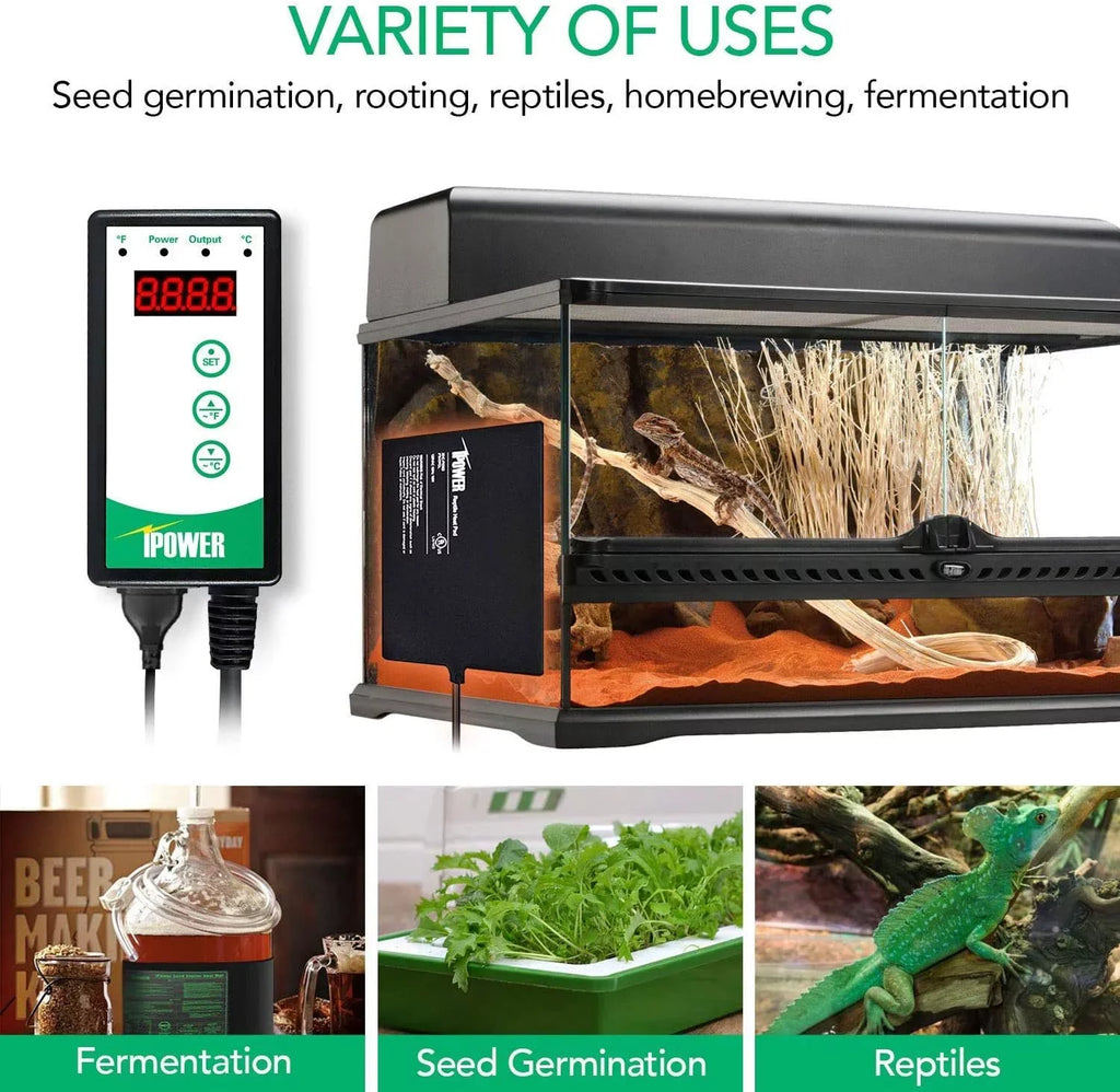 Pad, Controller Plant Fahrenheit Combo 40-108 Hydroponic Heat Thermostat Starting Warm Mat Kit Digital Seeding iPower Degrees and
