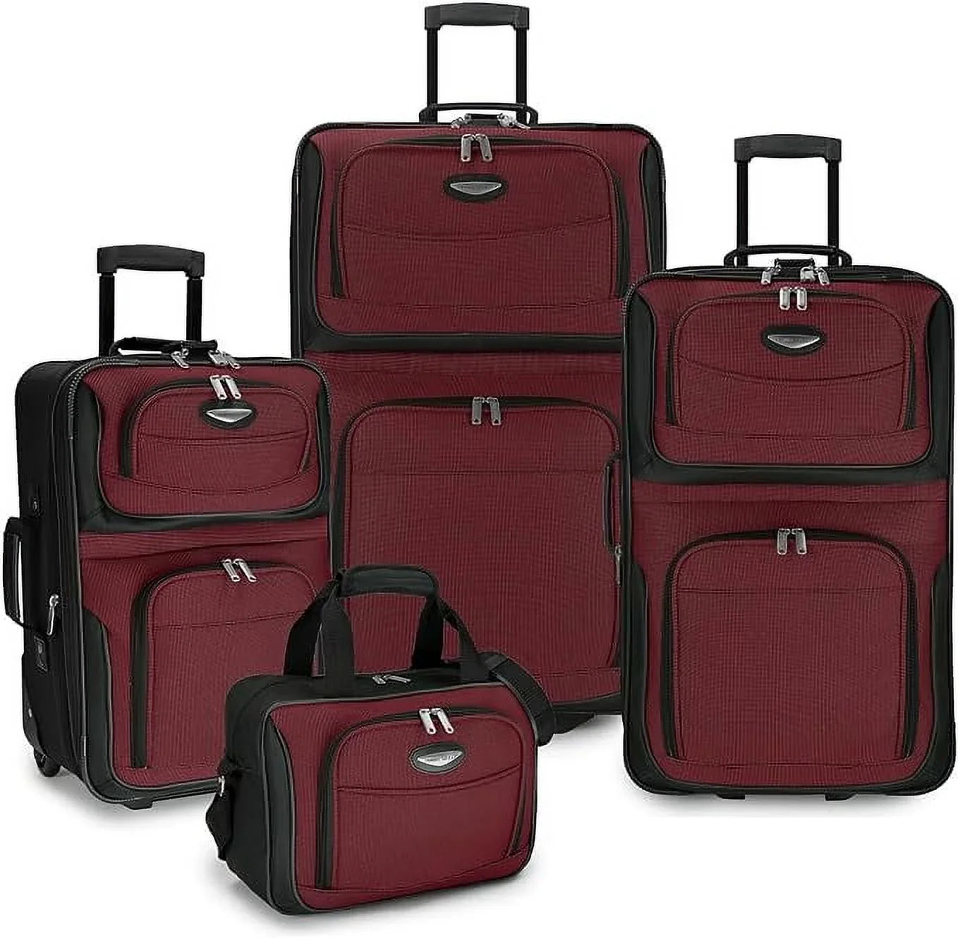 Amsterdam 4-Piece Burgundy, Upright Select Rolling Luggage, Expandable Set Travel