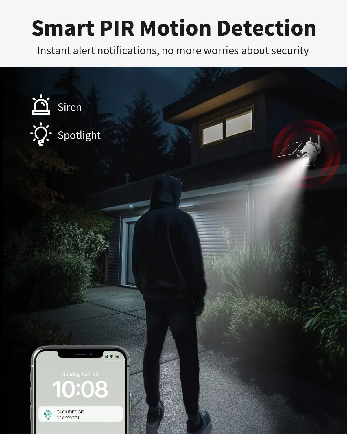 Security Solar Wireless IP65 with HD Outdoor 2.4GHZ Pan Color Spotlight 2K PIR Security with Outdoor Digital Detection, Ultra Vision, Wi-Fi, Waterproof Camera Tilt, Zoom, Cameras 4X Night