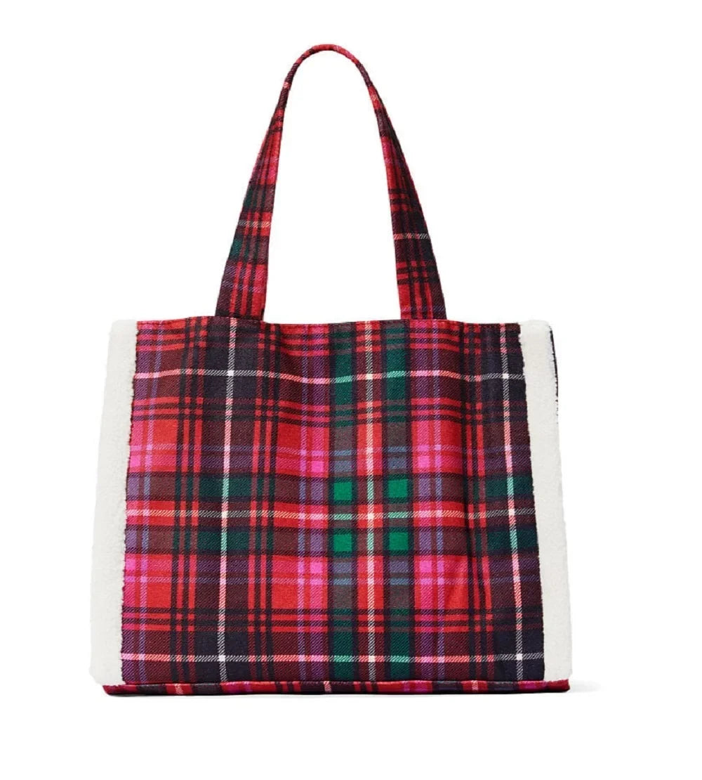 2022 Victoria’s NWT Bag Fleece Limited Trim Plaid holiday Secret VS Tote edition