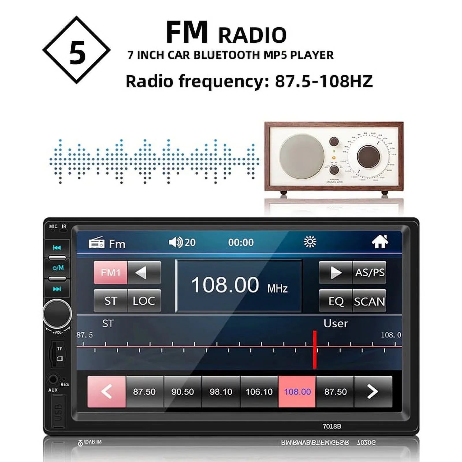 Bluetooth Stereo Car Link with Double Polarlander Audio AUX Touch 4LED Din USB with HD Backup Screen MP5/4/3 Function Car Car Multimedia Player 7-inch SD Camera Mirror Radio FM