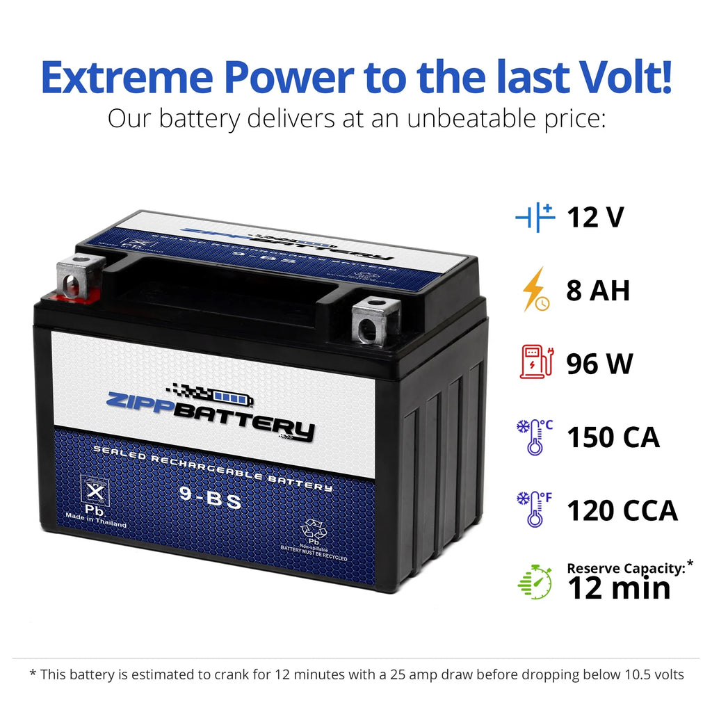 2001 Trx400Ex Zipp Battery 400Cc Atv Battery for Ytx9-Bs Honda Sportrax Fourtrax