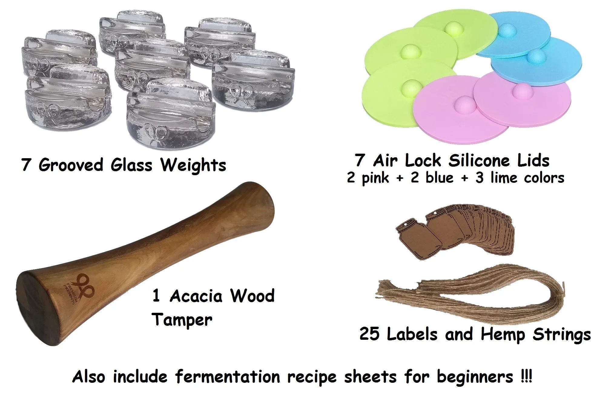 and wide kit. pickles, fermentation pickling tamper, for DIY 7 sauerkraut, recipe jars included. etc mouth Complete Canning for kit Glass weights, sets or mason for lids, making jars kimchi, airlock