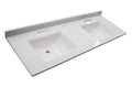 Top House Rectangle Mount Double Bowl 61-inch Integrated Marble Cultured Camilla Solid Design Vanity White 557678-WHT Centerset Backsplash, with