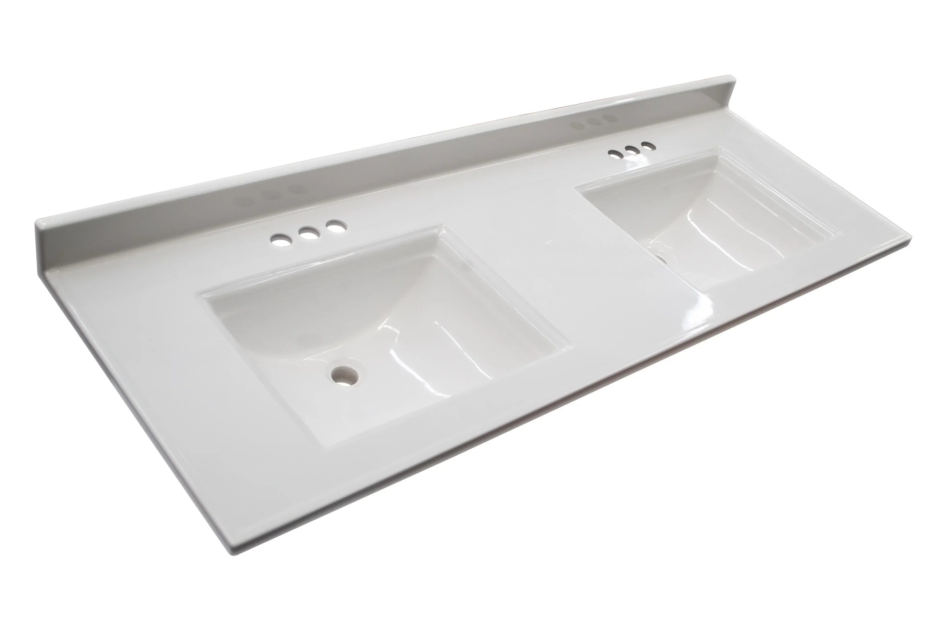 Top House Rectangle Mount Double Bowl 61-inch Integrated Marble Cultured Camilla Solid Design Vanity White 557678-WHT Centerset Backsplash, with