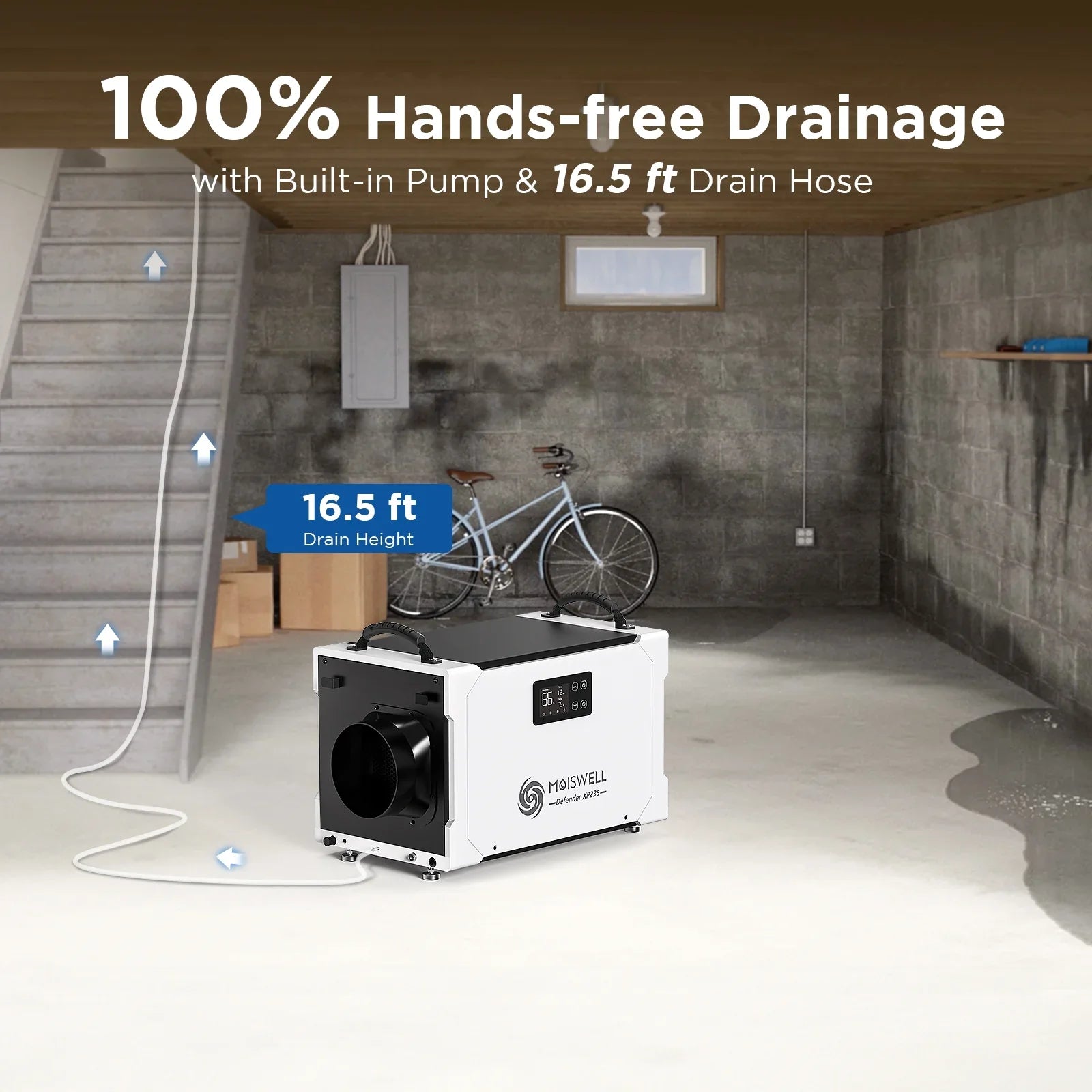 Pints Spaces, Moiswell for Commercial Pump Included and - Job Basements, Crawl Drain Warranty Industrial and Sites Hose, 5-Year - Efficient 235 Perfect Dehumidifier Areas,