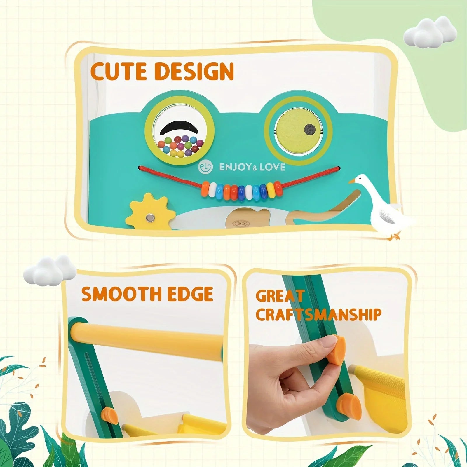 Sit-to-Stand Baby Kids Push Wooden Walker Multiple Shape Walker Baby Learning Entertainment Toy Xylophone Girls with Push Along Infants Activity Center for Toddler Boys Fishing Sorter Trolley