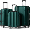 Suitcase Green Wheels lock, Carry Hardside Spinner ABS Luggages for Portable of with Lightweight Sets 3 - Dark & Set on TSA Business Luggage Travel (20/24/28)