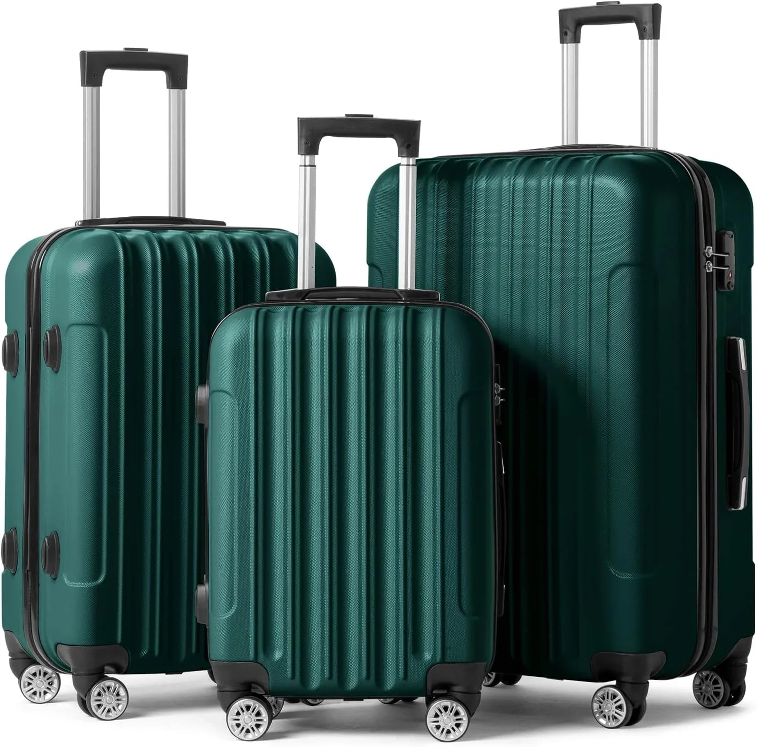 Suitcase Green Wheels lock, Carry Hardside Spinner ABS Luggages for Portable of with Lightweight Sets 3 - Dark & Set on TSA Business Luggage Travel (20/24/28)