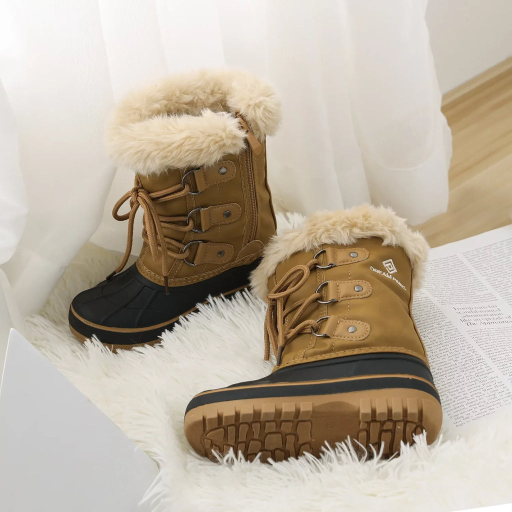 1 Toddler Shoes Ankle Kid Dream Pairs Boots Faux Little Fur-Lined Girls Warm Boys Size Soft Snow Kids FORESTER Winter Boots TAN