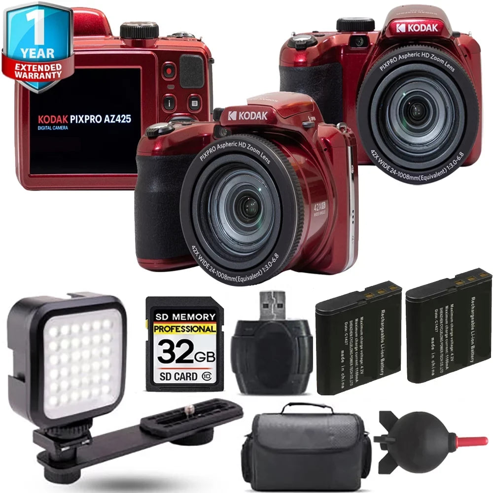 Digital Camera Warranty +1 + + AZ425 LED Yr PIXPRO Kodak Extra (Red) Battery