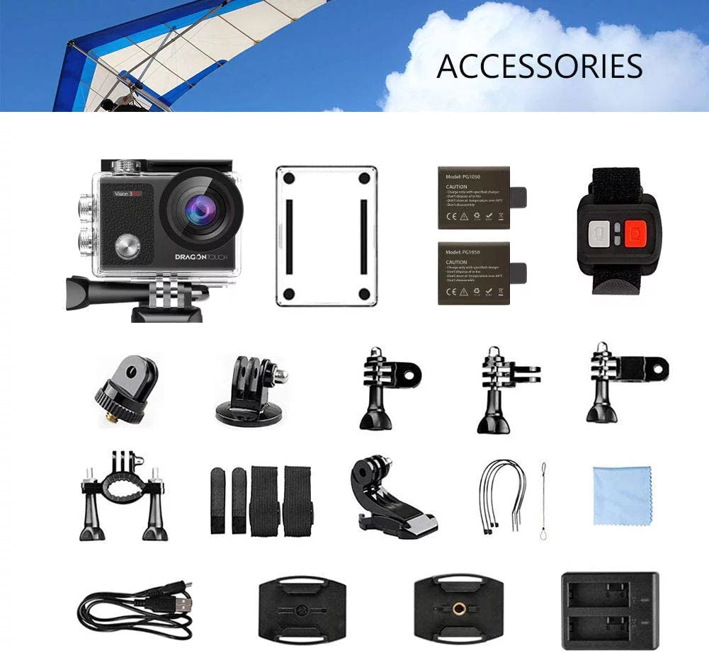 Accessories & Underwater Waterproof Camera W/ Camera,16MP Screen Pro Helmet 4K/60FPS Action Touch 3 Dragon Touch Vision 100ft