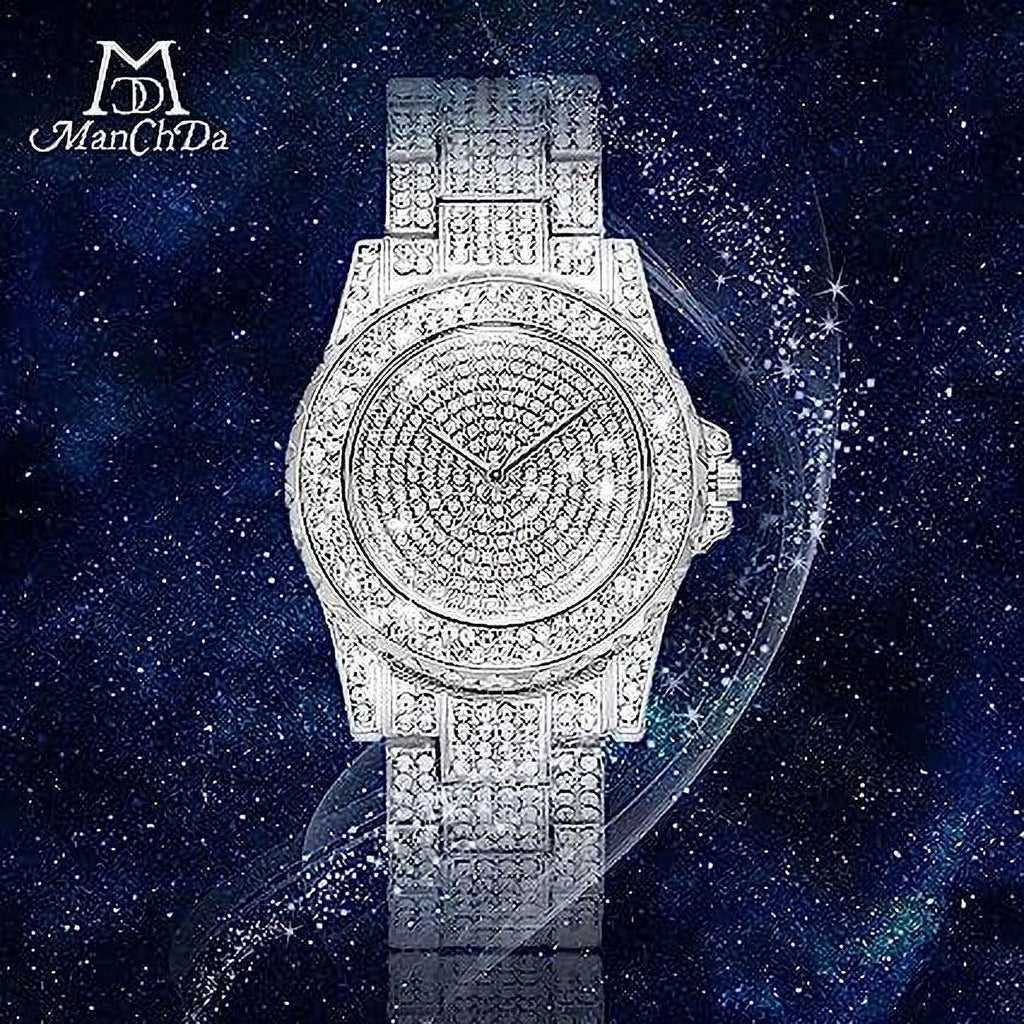 for Watch Gold Watch Steel Ice Men Wrist Crystal Rhinestone Quartz Watches Men Women Silver ManChDa Watch Watch Watch Diamond Out Stainless Full Watch Women Diamonds