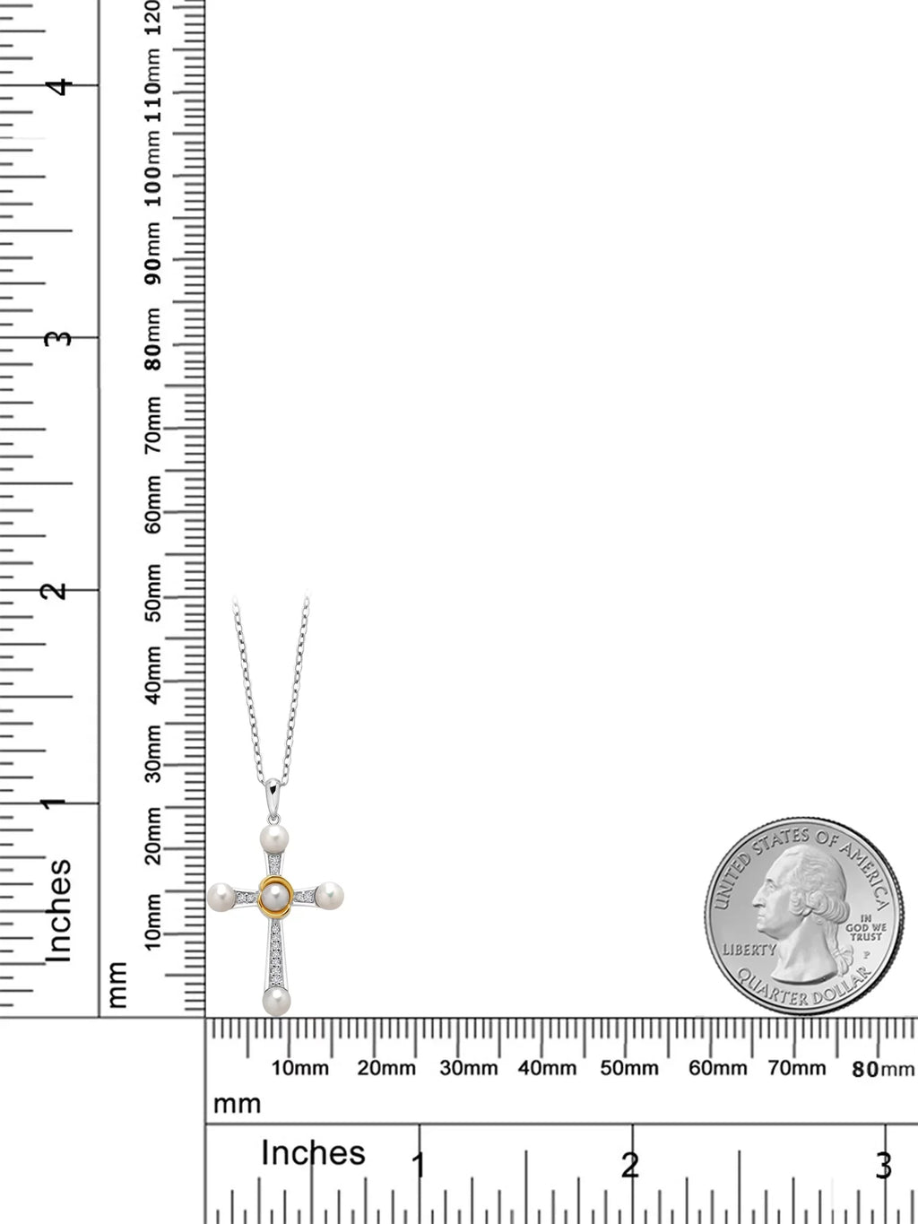 inch Round Necklace Lab and Cttw, King Gold Stone Diamond for Cultured Pearls, Gem Chain) Cross Yellow 10K Freshwater 18 (0.10 Pearl 925 Women 4-4.5MM Silver and Pendant Grown