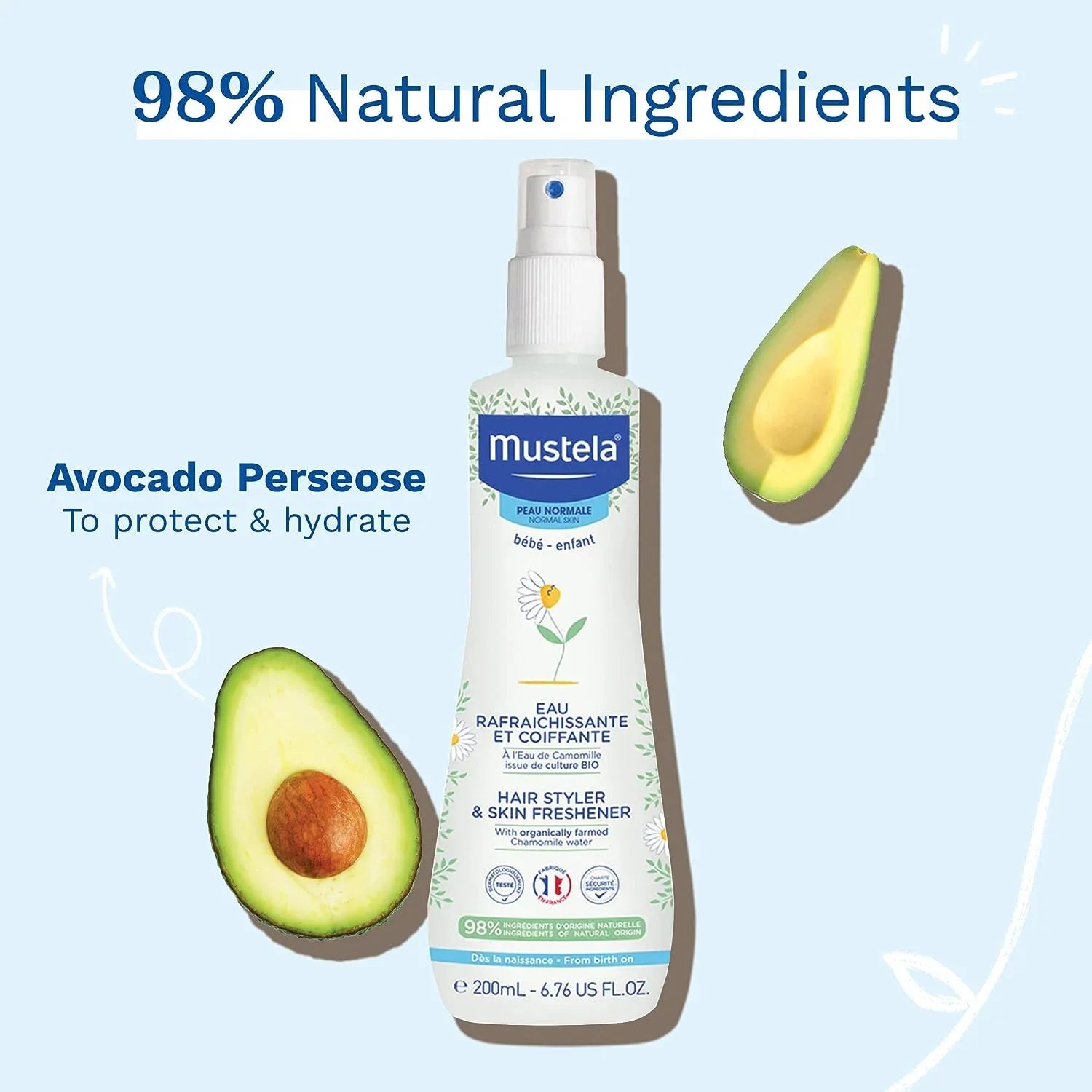 Natural Baby - - Hypoallergenic Chamomile & 6.76 Avocado Water Skin & Freshener oz. Vegan fl. - Hair Mustela & Styler with