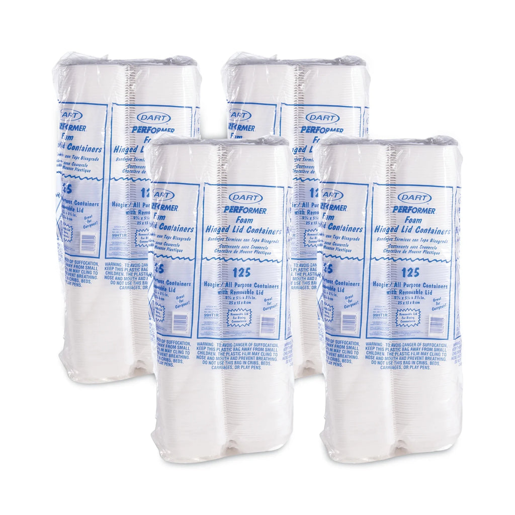 5.3 with 9.8 4 x Foam Removable 3.3, 125/Bag, Container Hinged White, Lid x Dart Bags/Carton Lid, Hoagie -DCC99HT1R Container,