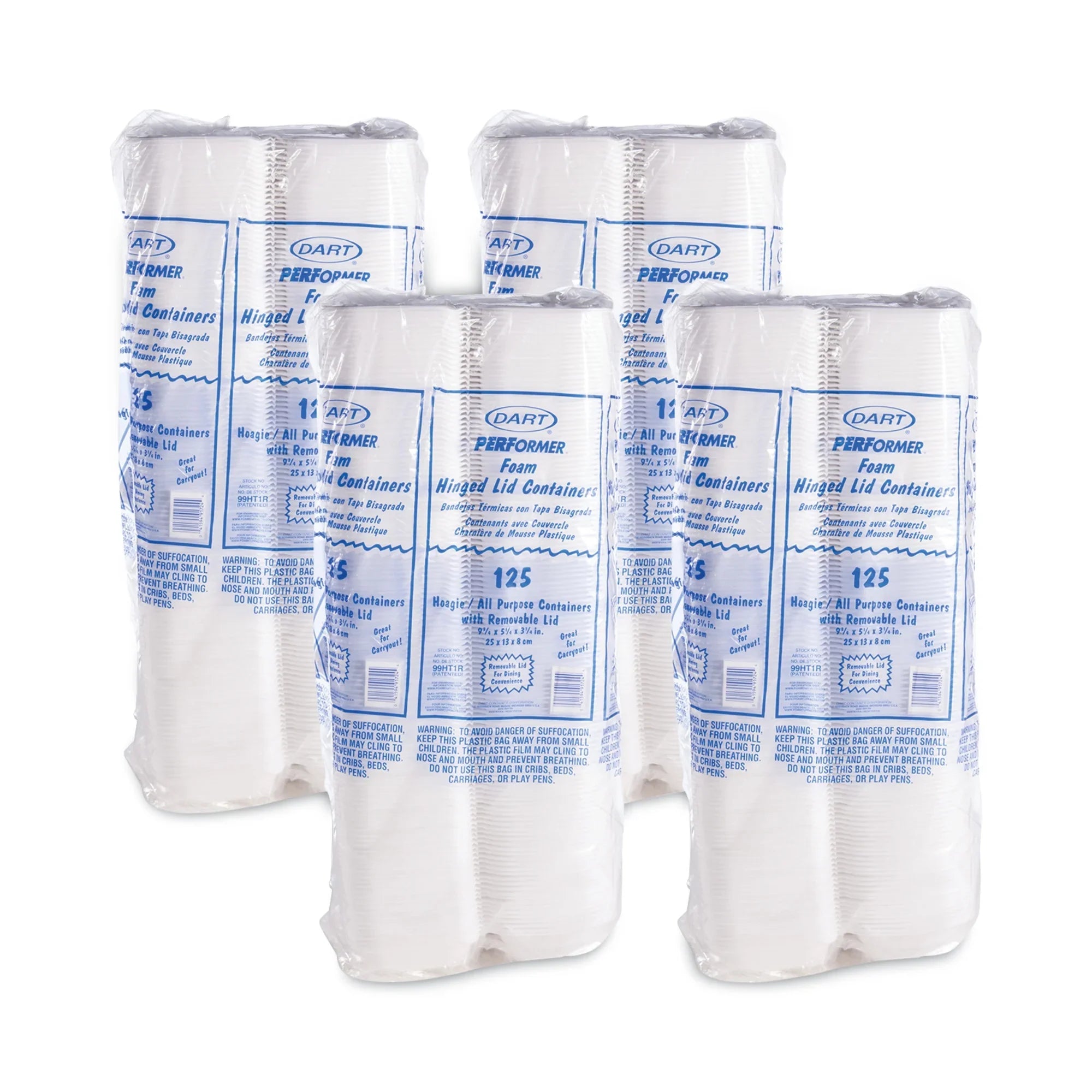 5.3 with 9.8 4 x Foam Removable 3.3, 125/Bag, Container Hinged White, Lid x Dart Bags/Carton Lid, Hoagie -DCC99HT1R Container,