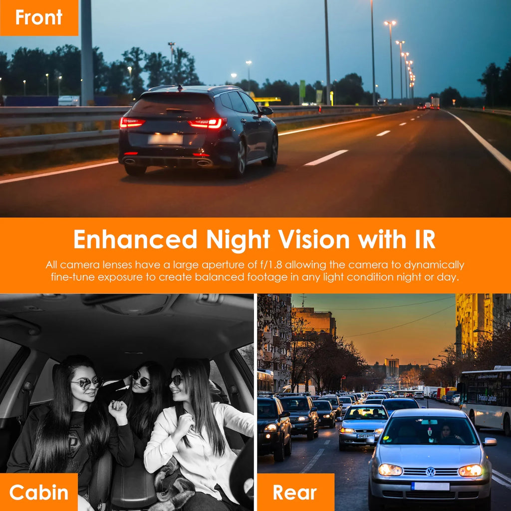AI with Wi-Fi and Dash V2 Recording Pro Rexing 1080p 3-Channel Front/Cabin/Rear GPS Cam,