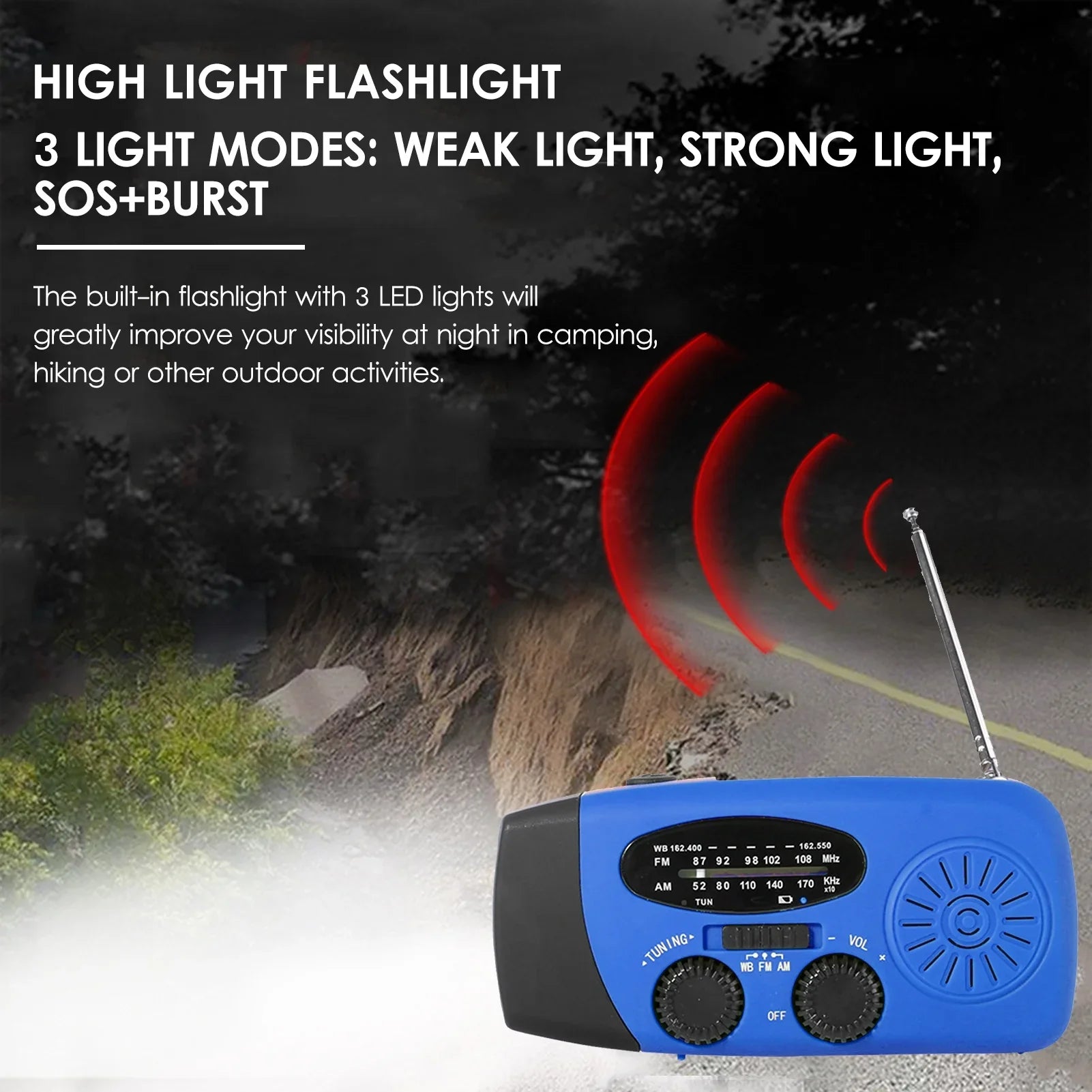 Flashlight Portable Solar / AM Emergency Battery Crank Lamp & Operated Reading Solar NOAA Emergency LED Charging Rechargeable Hand Bank Power Weather Cell fo Crank Weather / Hand with &
