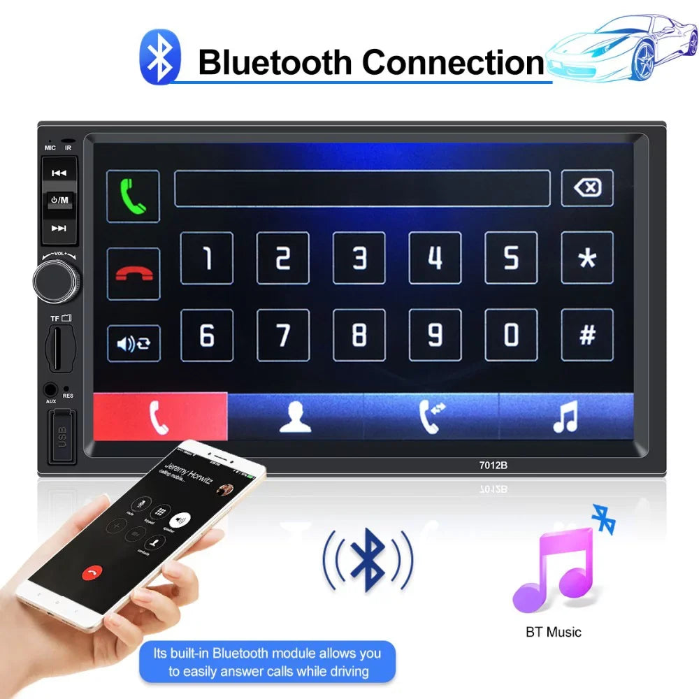 radio Din USB Audio Player Multimedia Car Car Polarlander Car backup Touch Stereo with SD Double Bluetooth function AUX 7-inch link mirror 4LED MP5/4/3 Screen with camera HD FM